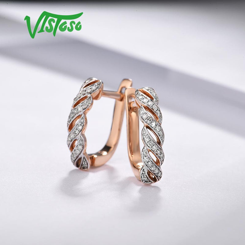 14K Rose Gold Diamond Sparkling Earrings for Women