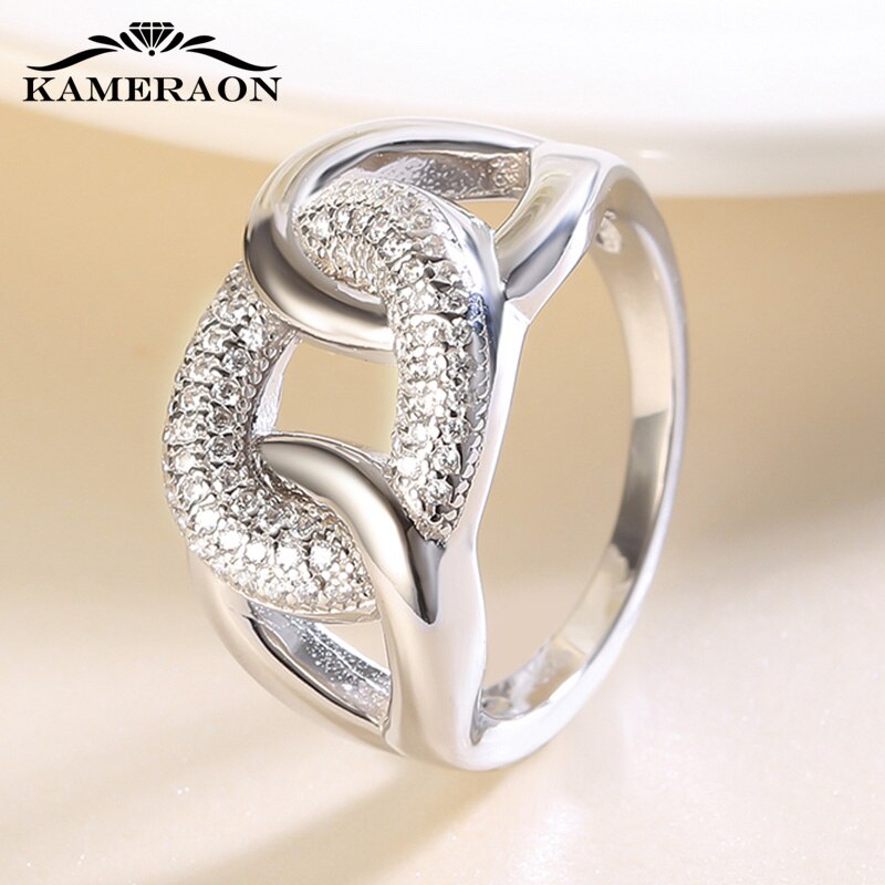 Sterling Silver Thread Zircon Wide Ring for Women