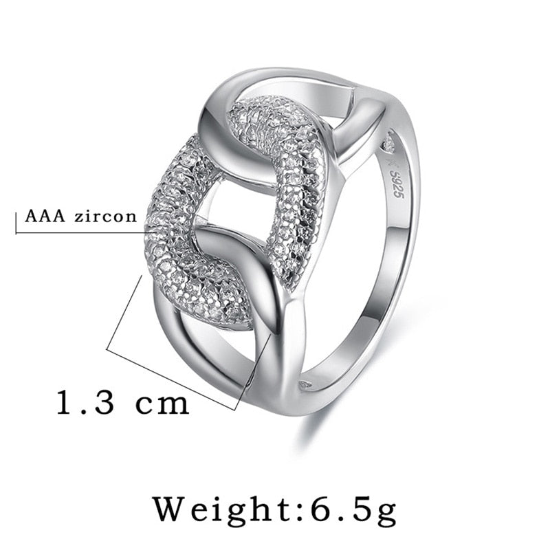 Sterling Silver Thread Zircon Wide Ring for Women