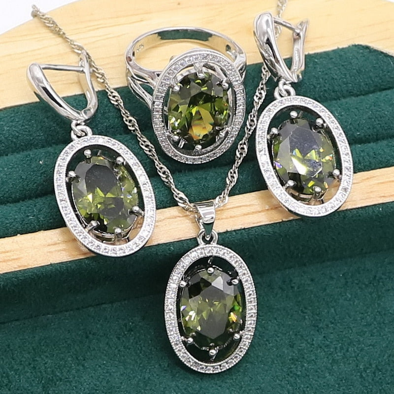 Sterling Silver Green Peridot Jewelry Set for Women