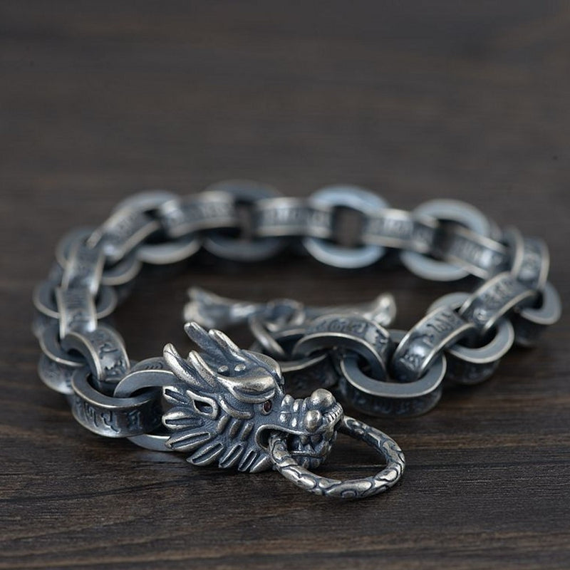 925 Sterling Silver Antique Six-Word Mantra Thai Bracelet
