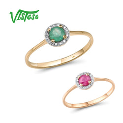 14K Gold Sparkling Diamond Ruby/Emerald Ring for Women