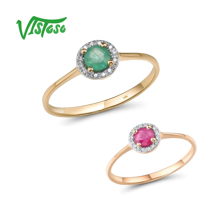 14K Gold Sparkling Diamond Ruby/Emerald Ring for Women