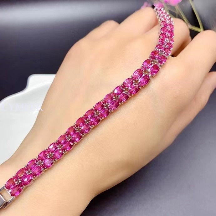 925 Sterling Silver Red Topaz Bracelet for Women