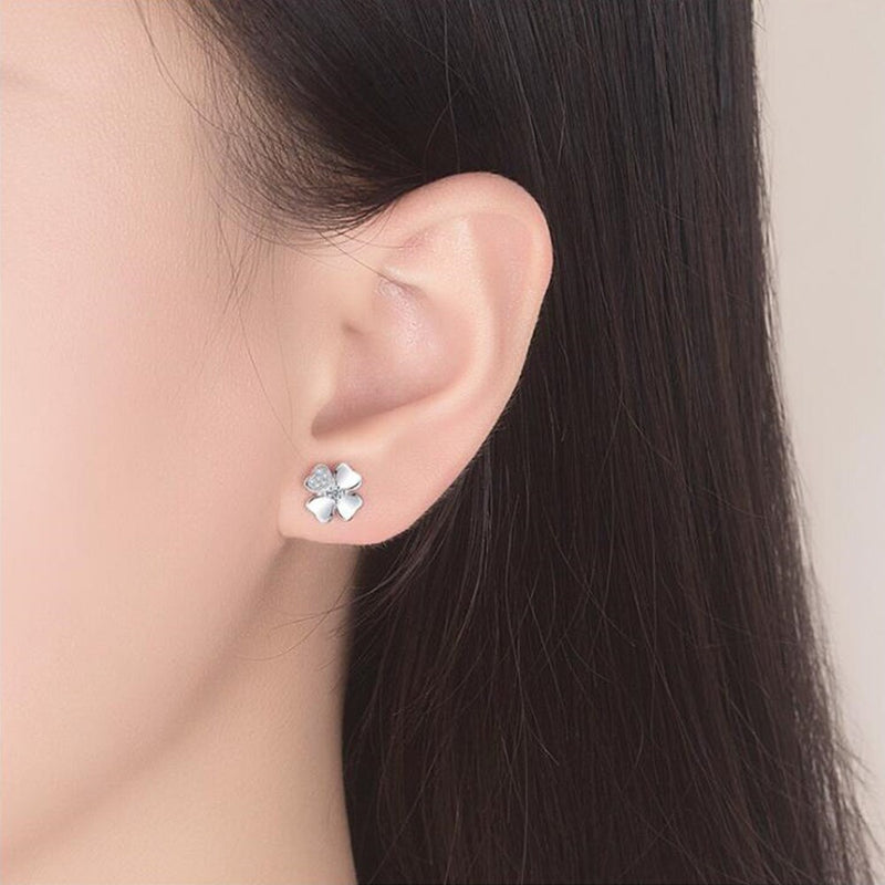 NEHZY 925 Sterling Silver Stud Earrings High Quality Woman Fashion Jewelry Retro Simple Lucky Clover Crystal Zircon Earrings