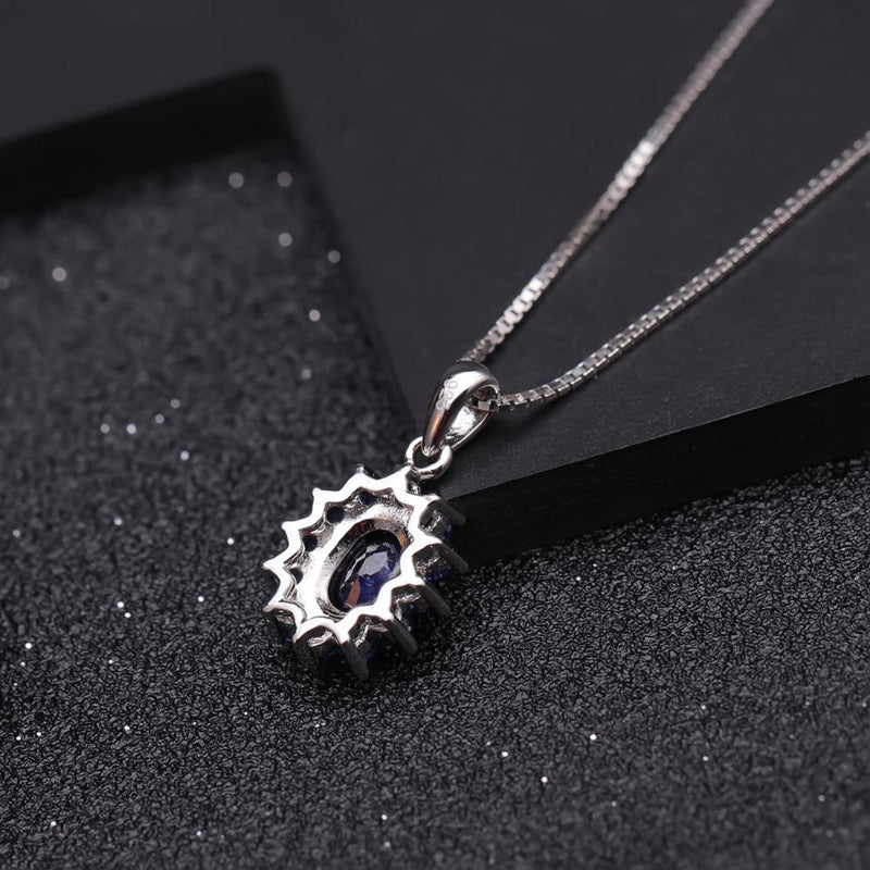 GEMS BALLET 925 Sterling Silver Natural Blue Sapphire Pendant Earrings & Ring Princess Diana Jewelry Set