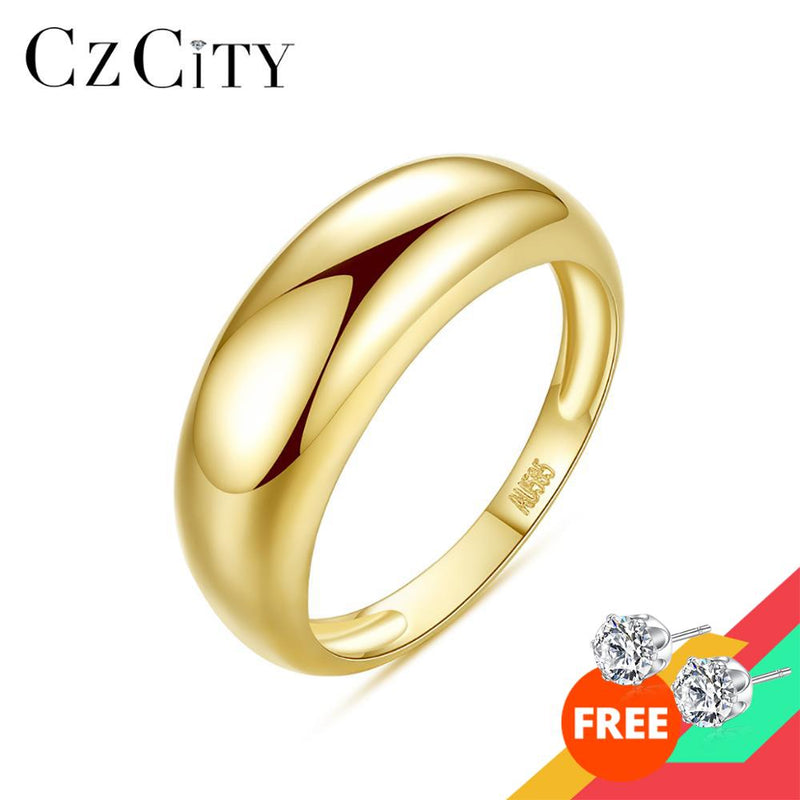 CZCITY Real 14K Au585 Yellow Gold Simple Classic Ring