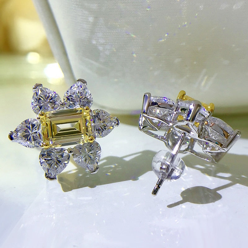 18k Gold Sterling Silver Citrine Flower Stud Earrings for Women