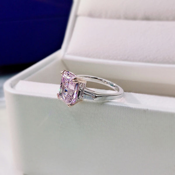 925 Sterling Silver 2.00 ctw Square Pink Diamond Wedding Ring for Women