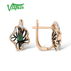 VISTOSO 14K 585 Rose Gold Sparkling Emerald Luxury Diamond Ring