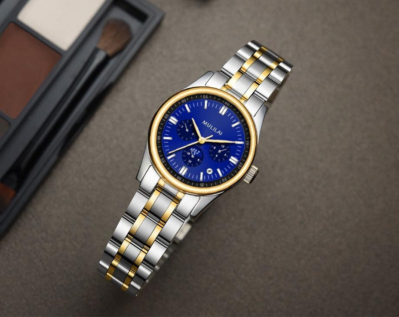 Stainless Steel Rhinestone Quartz Watch for Women