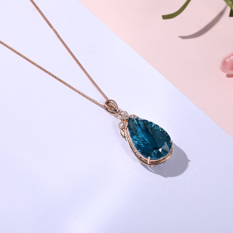 18K Rose Gold Lab Sapphire Pendant 925 Sterling Silver Wedding Pendants Necklace For Women Birthday Party Choker Jewelry