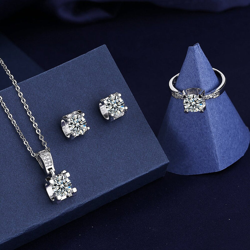 925 Sterling Silver Ox Head Moissanite Jewelry Set for Women