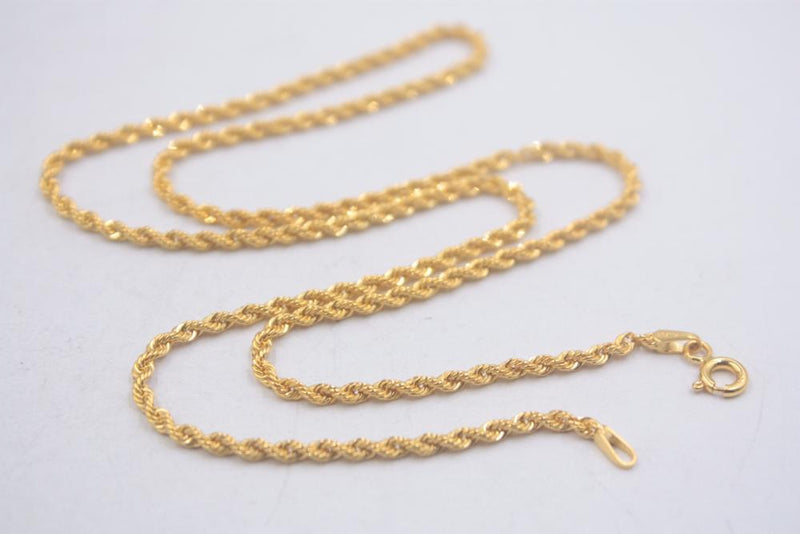 Pure 18k Yellow Gold 2mm Rope Link Chain Necklace 18 inches