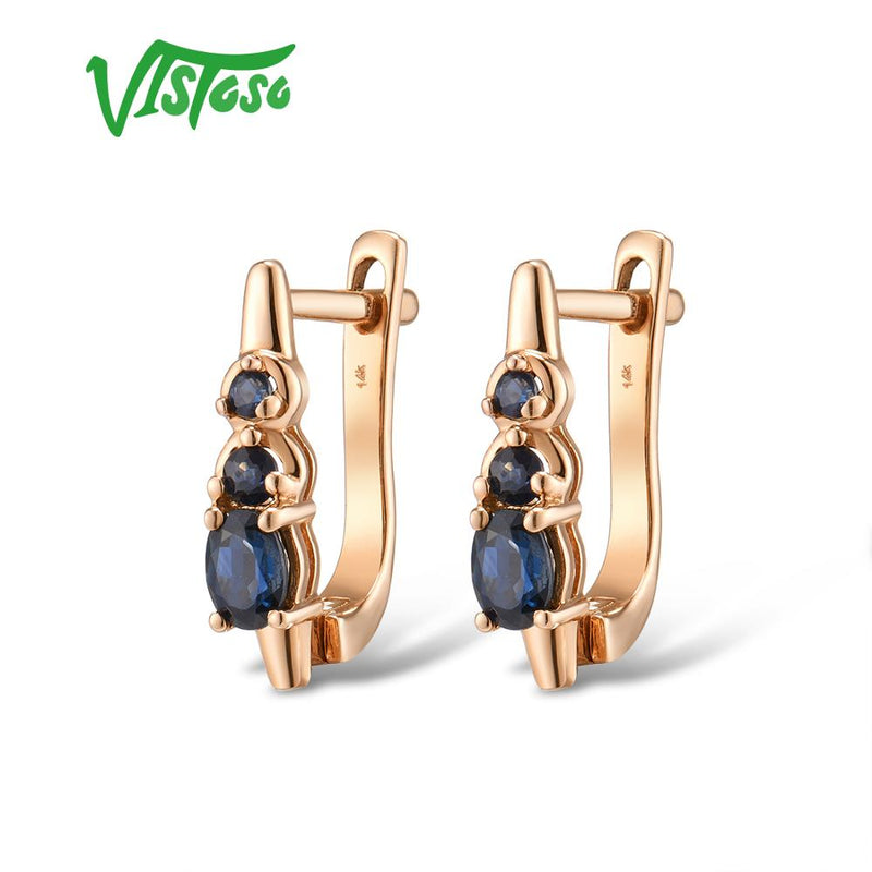 14K Rose Gold Blue Sapphire and Diamond Earrings for Women