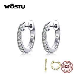 WOSTU 925 Sterling Silver Authentic Clear Zircon Hoop Earrings