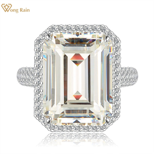 Wong Rain Classic 925 Sterling Silver VVS 3EX 10CT Emerald Cut Simulated Moissanite Gemstone Engagement Women Rings Fine Jewelry