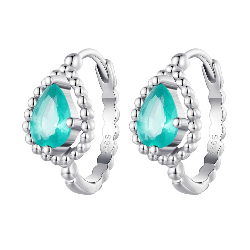 925 Sterling Silver Dewdrop Hoop Earrings with Aqua Chain Studs for Women