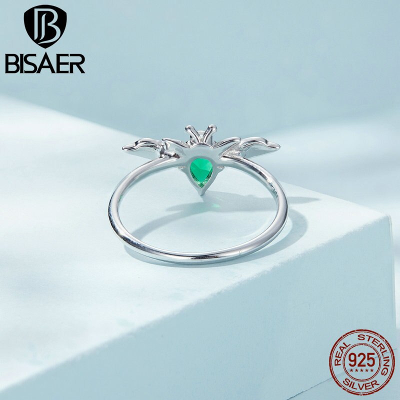 925 Sterling Silver Emerald Zircon Bee Ring for Women