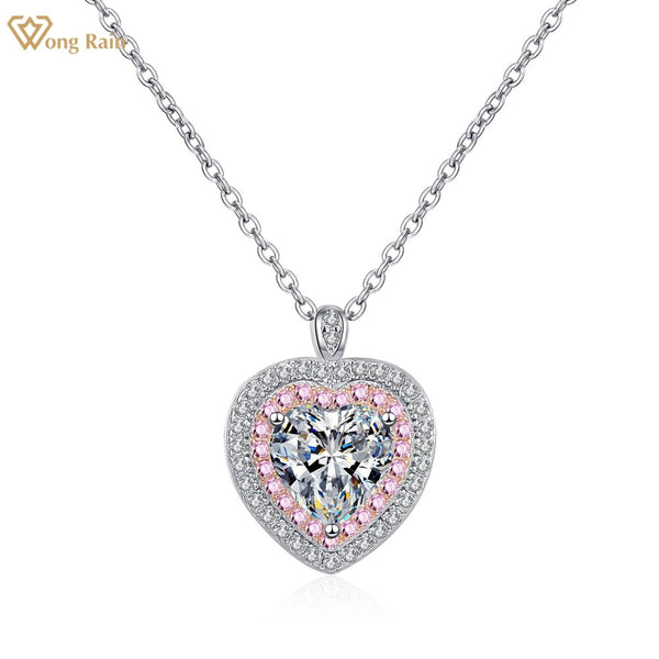 Wong Rain 100% 925 Sterling Silver VVS1 6.5MM Heart Real Moissanite Diamonds Gemstone Necklace Pendent Jewelry GRA Wholesale