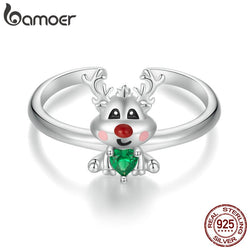 Sterling Silver Green Zircon Reindeer Adjustable Ring for Women