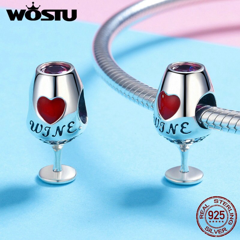 Sterling Silver Rose Flower Charms Wine Cup Pendant with Cherry Beads for DIY Necklace Jewelry.