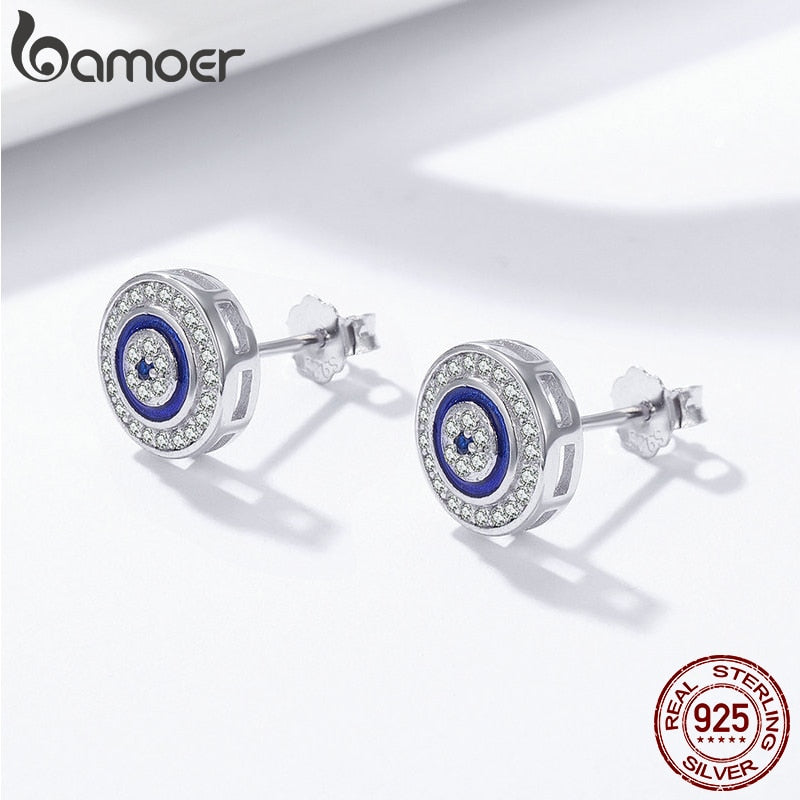 Sterling Silver Blue Zircon Evil Eye Stud Earrings for Women