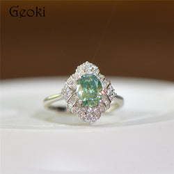 Sterling Silver 925 1.50 ctw Oval Green Moissanite & Diamond Wedding Ring for Women