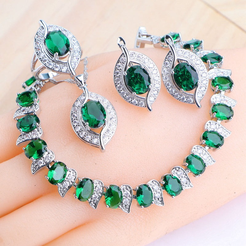 925 Silver Green Cubic Zirconia Jewelry Set for Women