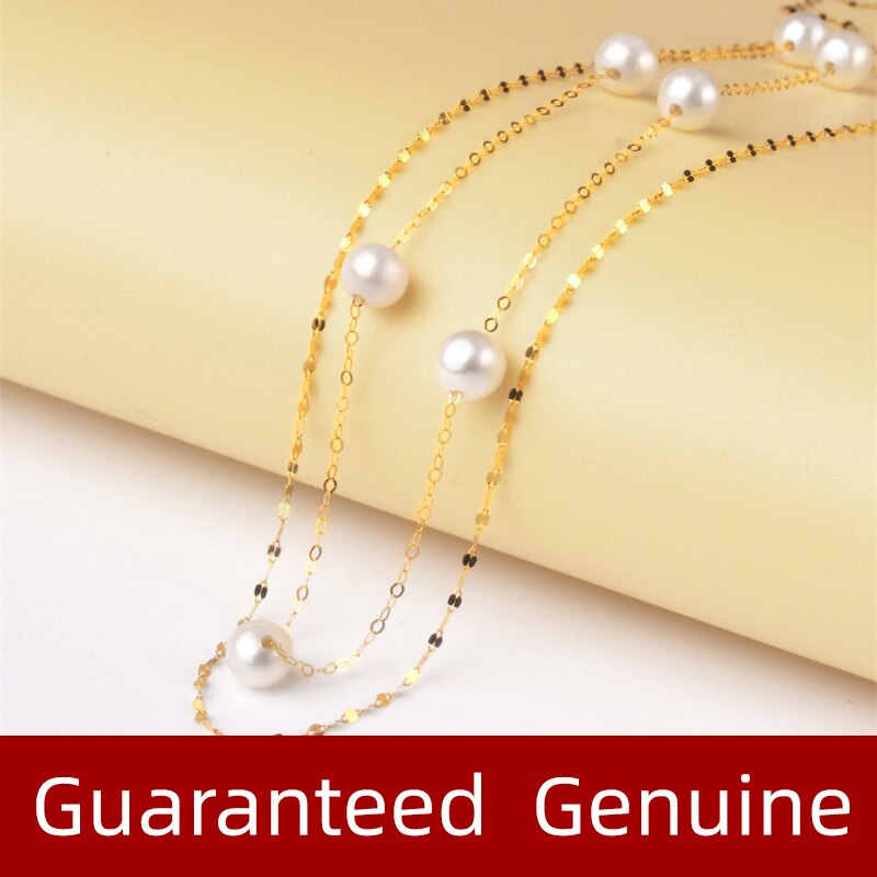 Real 18K Gold Natural Pearl Pendant Necklace for Women