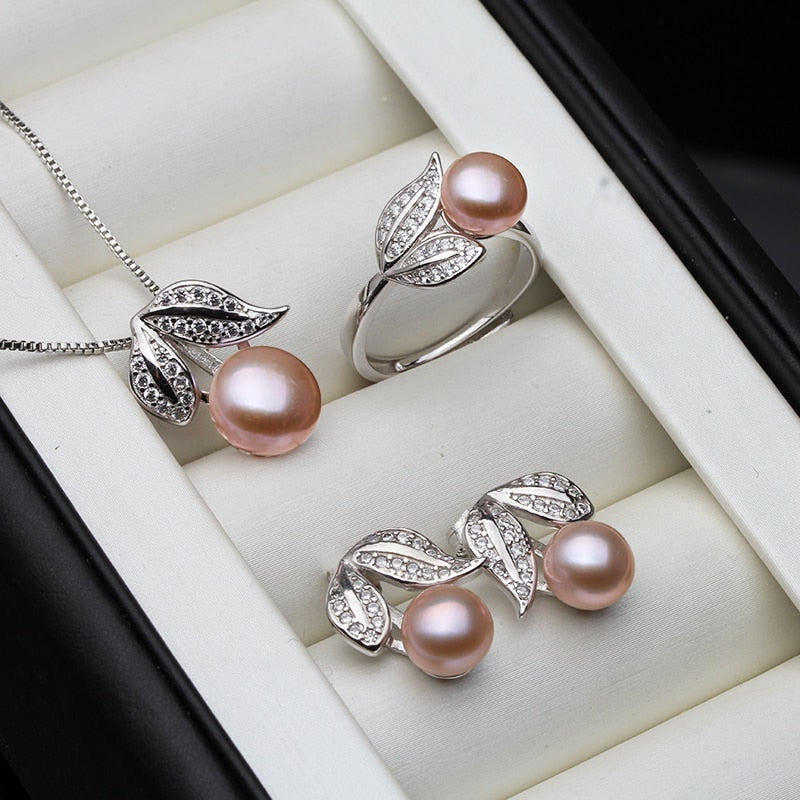 925 Sterling Silver White Freshwater Pearl Jewelry Set for Women