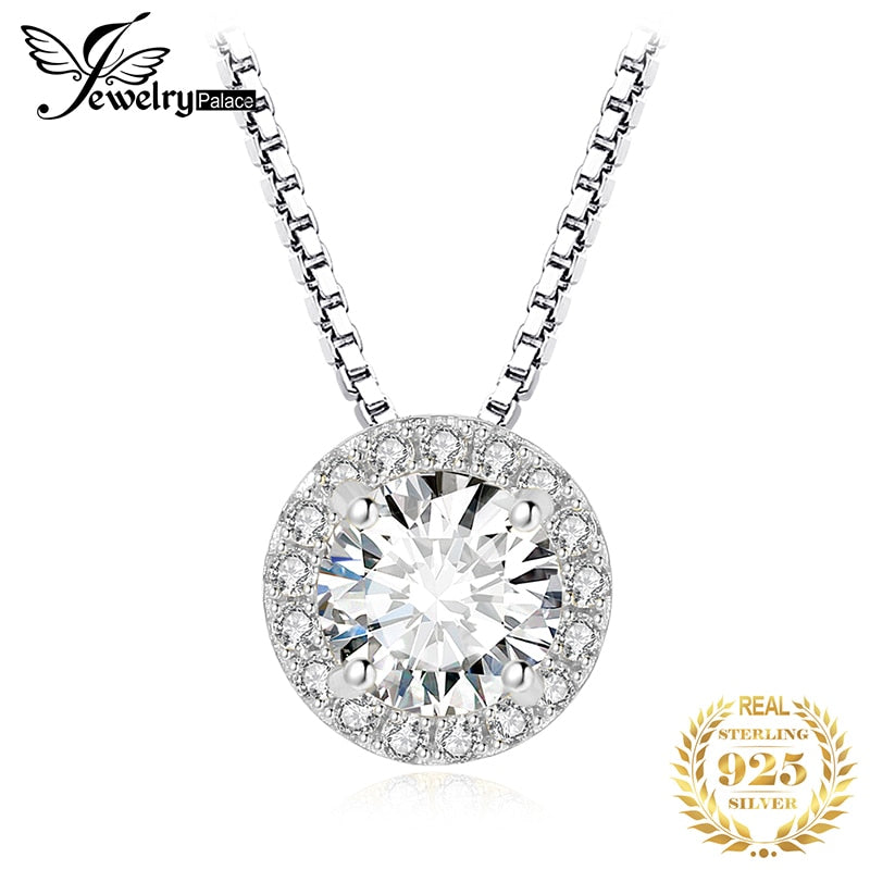 Yellow Gold Plated Sterling Silver Moissanite Halo Pendant Necklace for Woman