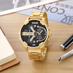 Gold Steel Band Quartz Watch for Men