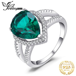 JewelryPalace Pear 3.7ct Simulated Nano Emerald 925 Sterling Silver Halo Ring for Woman Wedding Engagement Jewelry Promise Gift