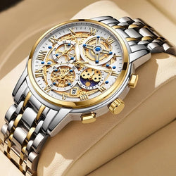 Stainless Steel Quartz Chronograph Sports Watch for Men