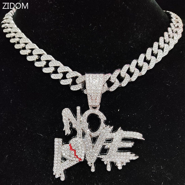 Stainless Steel Iced Out Rhinestone HeartBroke Cuban Chain Necklace for Men and Women