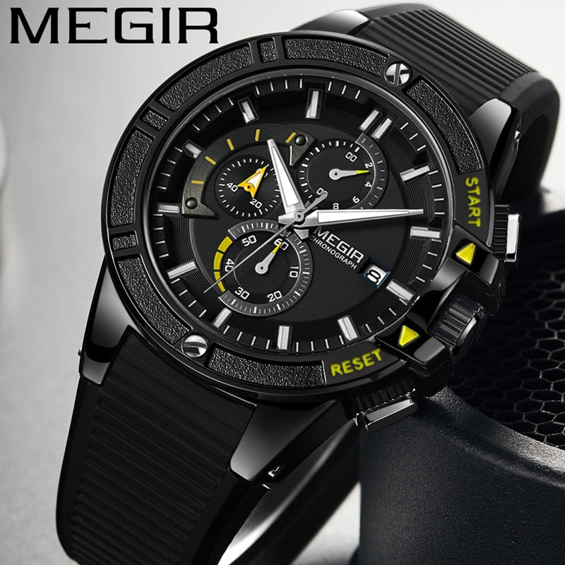 Stainless Steel Rubber Chronograph Watch for Men