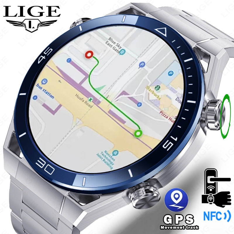 GPS Smart Watch with Voice Calling, NFC, Compass, IP68 Waterproof, ECG+PPG For Men.