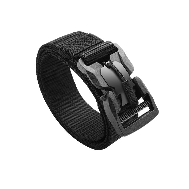 Black Nylon Elastic Tactical Belt with Magnetic Quick Release Buckle for Men