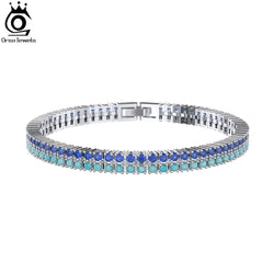 925 Sterling Silver Blue CZ & Turquoise Tennis Bracelet for Women