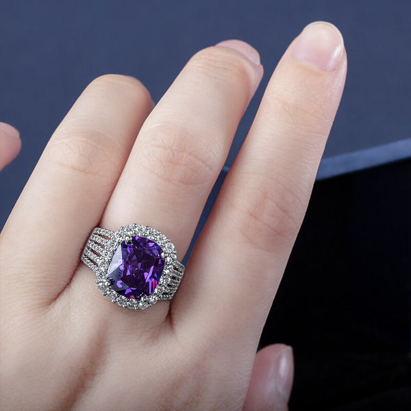 Sterling Silver Amethyst Ring with 5A Zircon for Women