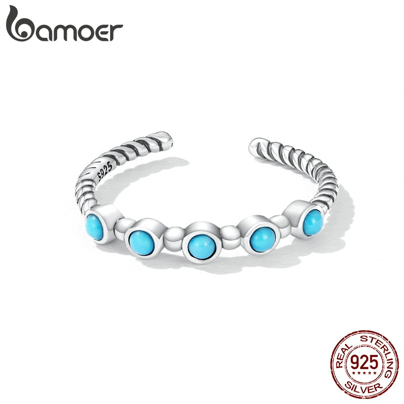 Sterling Silver Turquoise Twist Open Finger Ring for Women