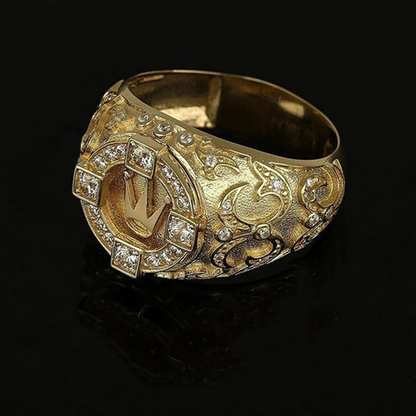 Gold Tone Crystal Zircon Carved Pattern Rings for Men