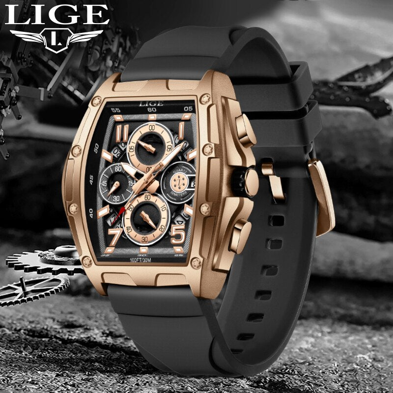 Stainless Steel Silicone Watch with Quartz Movement and Waterproof Function for Men