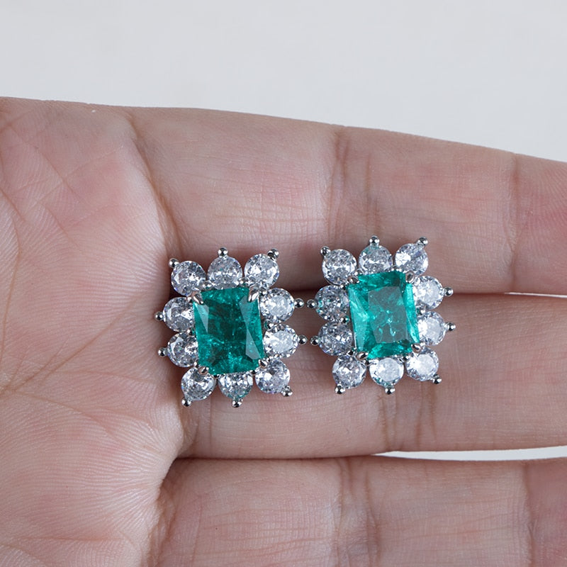 Sterling Silver Paraiba Gemstone Rectangle Earrings for Women