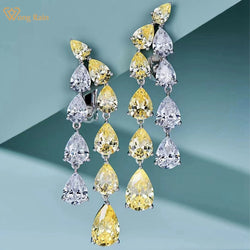 925 Sterling Silver Pear Simulated Moissanite & Citrine Gemstone Tassel Dangle Earrings for Women