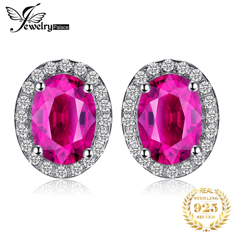 Sterling Silver Oval Pink Sapphire Earrings for Women