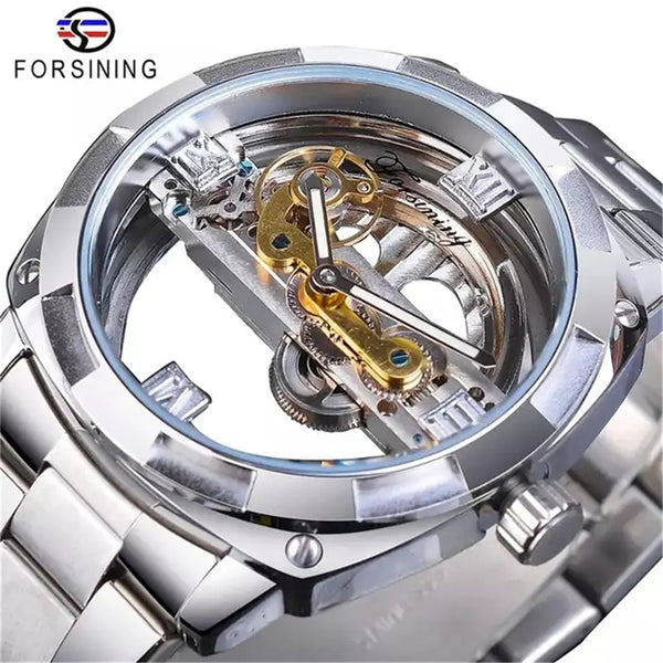 Stainless Steel Skeleton Automatic Mechanical Watch for Men