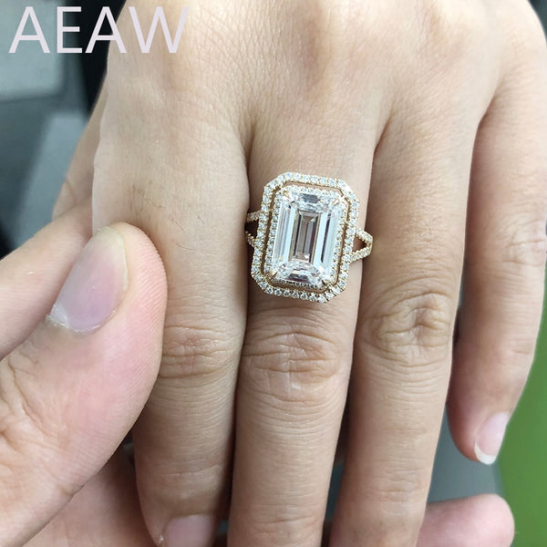 14k Yellow Gold 5.00ct Lab Grown Diamond Emerald Cut Engagement Ring for Her