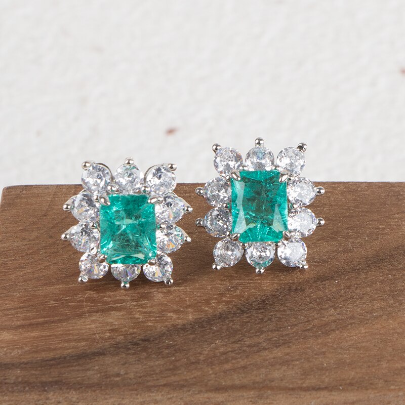 Sterling Silver Paraiba Gemstone Rectangle Earrings for Women